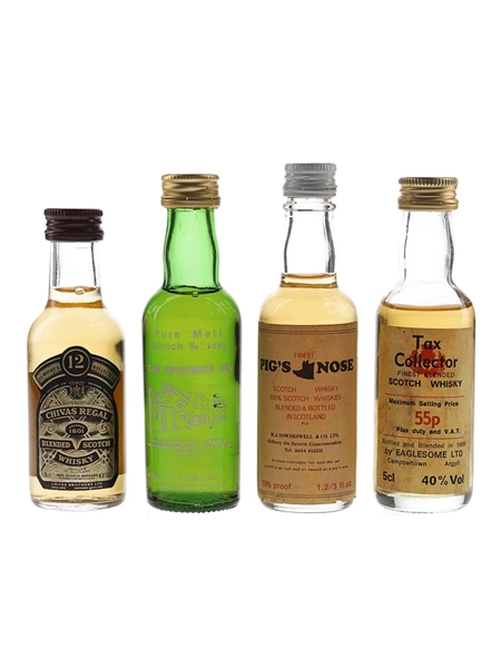 Chivas Regal, Inverbeg Inn, Pig's Nose & Tax Collector Bottled 1980s 4 x 4.7cl-5cl