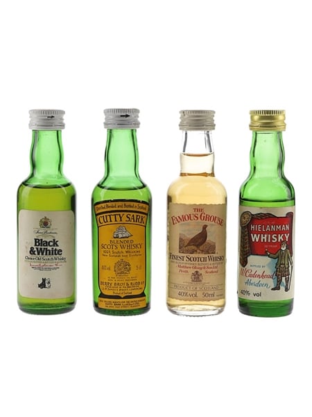 Cutty Sark, Famous Grouse, Hielanman Whisky & Black & White Bottled 1970s - 1980s 4 x 5cl