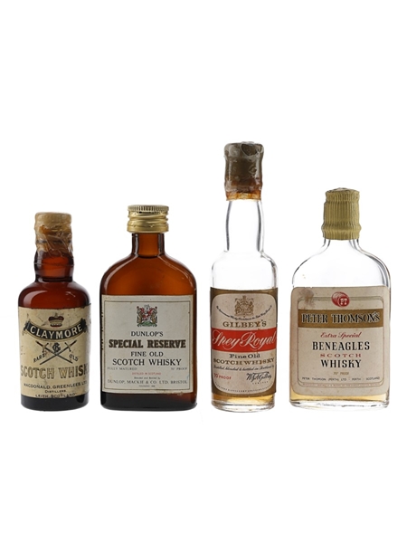 Claymore, Dunlop's Special Reserve, Gilbey's & Peter Thomson's Beneagles Bottled 1950s-1960s 4x 5cl