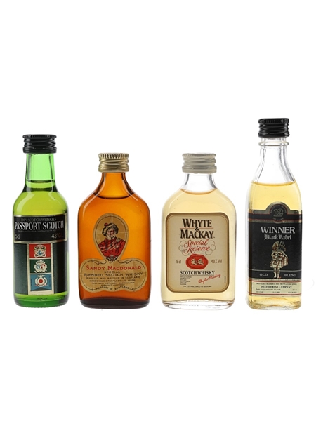 Passport Scotch, Sandy Macdonald, Whyte & Mackay & Winner Black Label Bottled 1980s-1990s 4 x 5cl