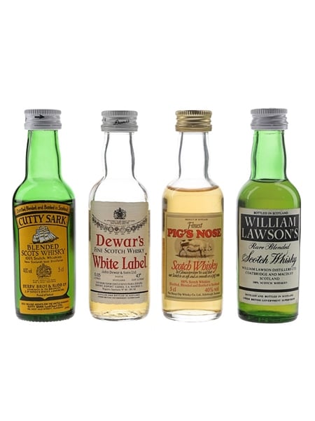 Cutty Sark, Dewar's White Label, Pig's Nose & William Lawson's Bottled 1970s & 1980s 4 x 5cl