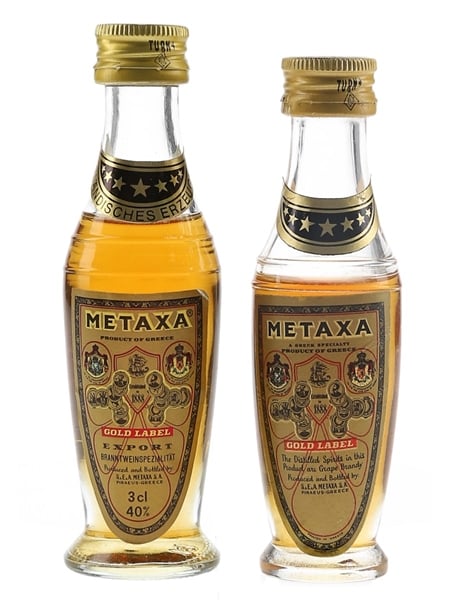 Metaxa Gold Label Bottled 1970s & 1980s 2 X 3cl / 40%