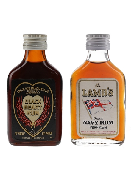 Black Heart Rum & Lamb's Navy Rum Bottled 1970s 2 x 5cl / 40%