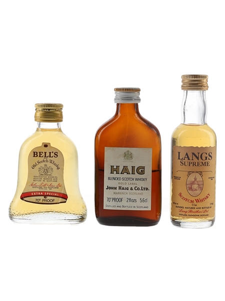 Bell's Extra Special, Haig's Gold Label & Langs Supreme Bottled 1970s 3 x 5cl-5.6cl / 40%