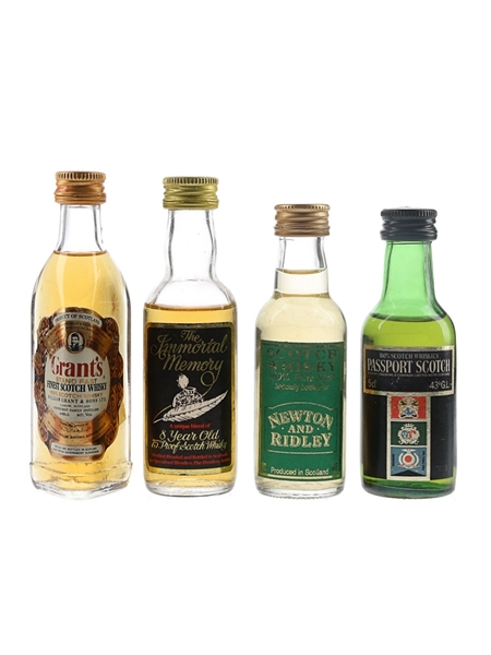 Grant's, Immortal Memory, Passport Scotch & Newton And Ridley Bottled 1980s 4 x 4.7cl-5cl