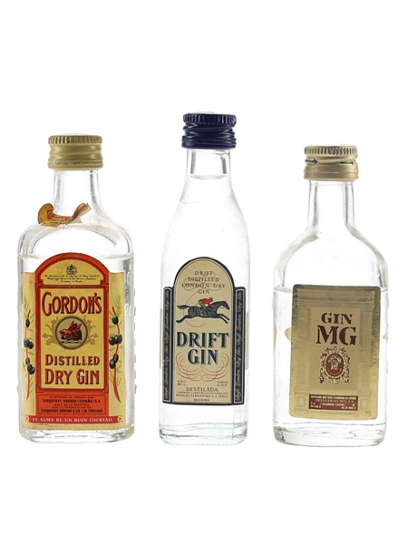 Drift, Gordon's & MG Gin Bottled 1980s 3 x 4cl-5cl / 40%