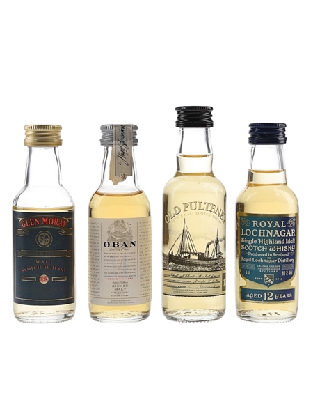 Glen Moray, Oban, Royal Lochnagar & Old Pulteney Bottled 1990s 4 x 5cl