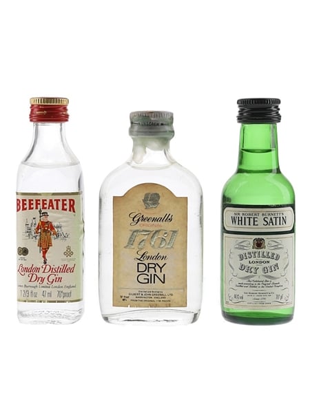 Beefeater, Greenalls & White Satin Dry Gin Bottled 1970s-1980s 3 x 4.7cl-5cl