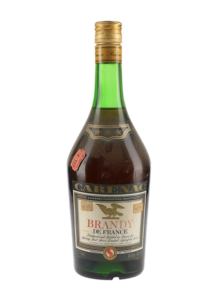 Carenac De 3 Star French Brandy Bottled 1970s - Safeway Food Stores 68.2cl / 40%