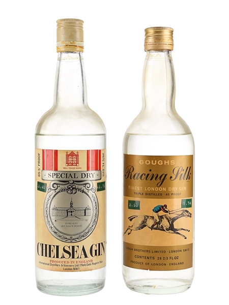 Chelsea Gin & Goughs Racing Silk Bottled 1970s 2 x 75.7cl