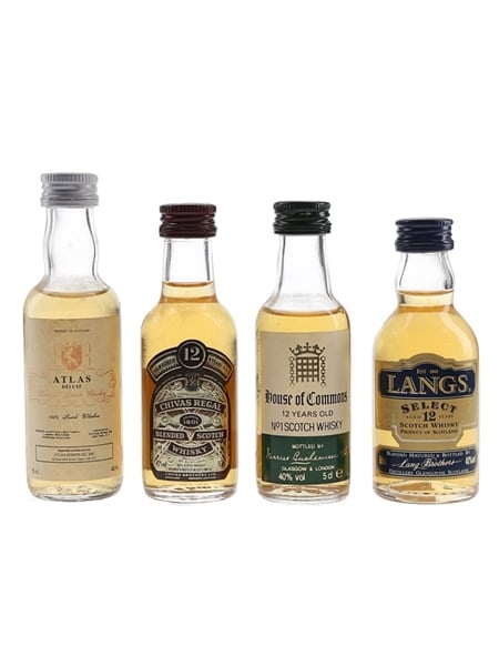 Atlas Deluxe, Chivas Regal, House Of Commons & Langs Select Bottled 1970s-1980s 4 x 5cl / 40.75%