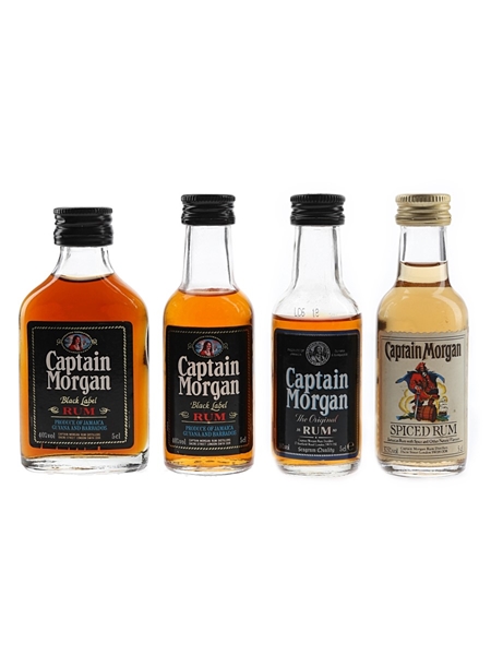 Captain Morgan Black Label, The Original & Spiced Rum Bottled 1980s - 1990s 4 x 5cl