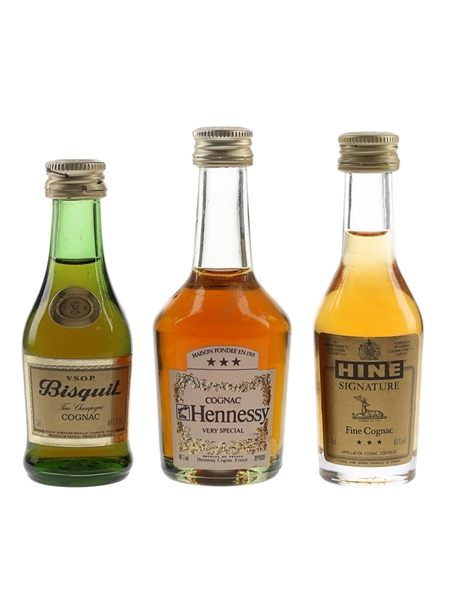 Bisquit VSOP, Hine Signature & Hennessy Very Special Bottled 1970s - 1980s 3 x 3cl- 5cl / 40%