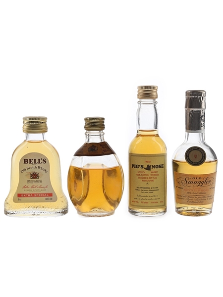 Bell's Extra Special, Dimple, Pig's Nose & Old Smuggler Bottled 1960s-1980s 4 x 4.7cl- 5cl / 40%