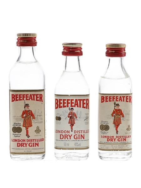 Beefeater London Distilled Dry Gin Bottled 1960s-1980s 3 x 4.7cl & 5cl