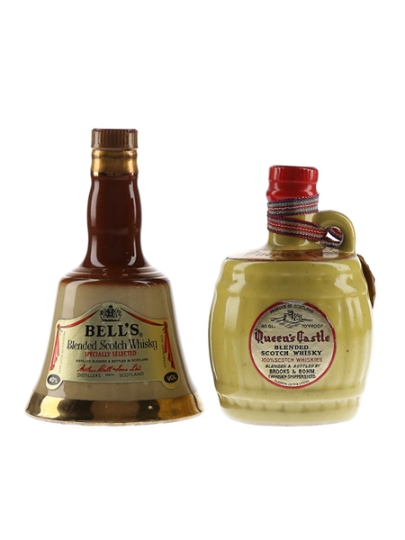 Queen's Castle & Bell's Ceramic Decanters Bottled 1970s-1980s 2x 5cl / 40%