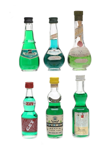 Assorted Creme De Menthe Miniatures Bottled 1960s - 1970s 6 x 5cl