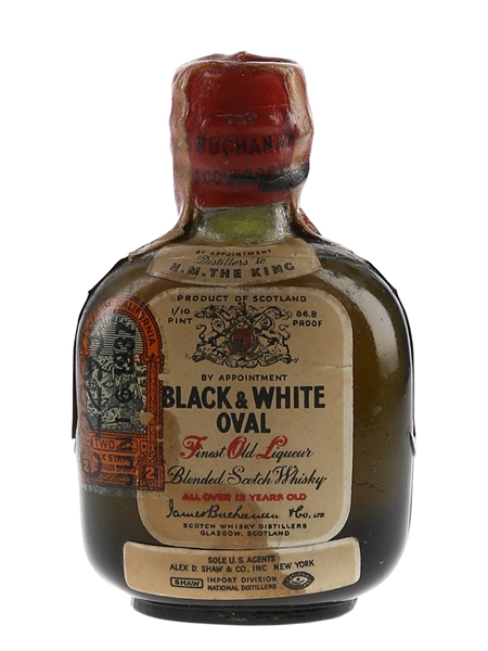 Buchanan's Black & White Oval 12 Year Old Spring Cap Bottled 1930s - Alex D Shaw & Co. Inc. 4.7cl / 43.4%