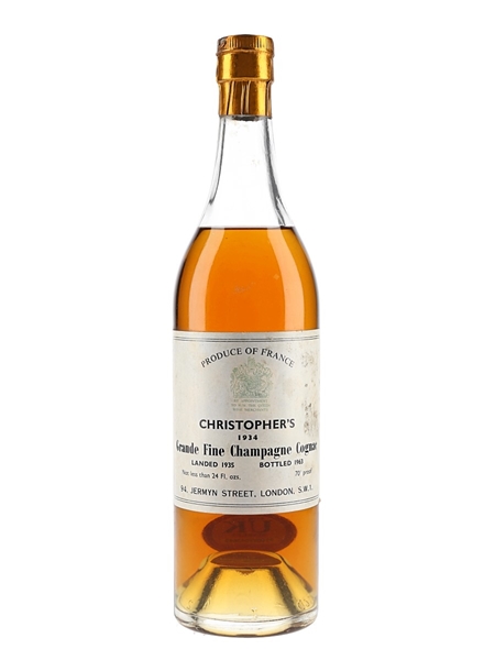 Christopher's 1934 Grande Fine Champagne Cognac Landed 1935, Bottled 1963 68cl / 40%