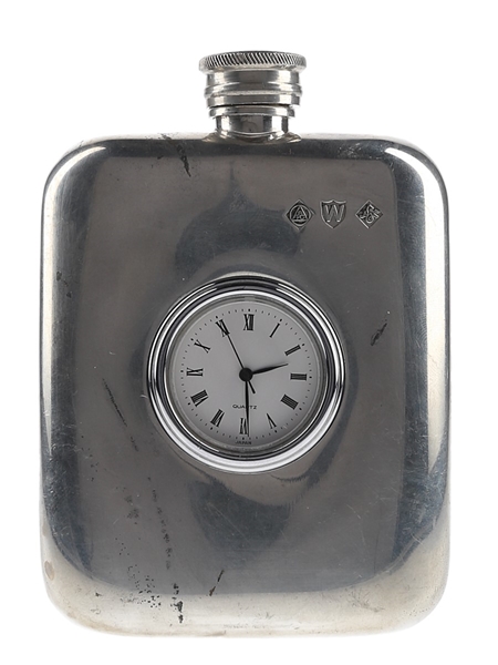 Stainless Steel Hip Flask With Clock Face  11.3cm x 8cm