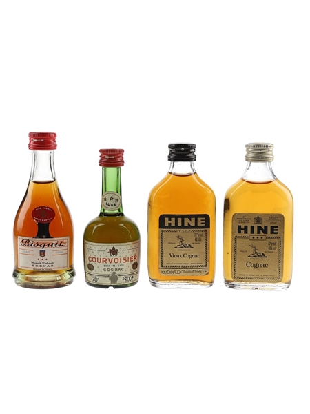 Assorted Cognac Miniatures Bisqut, Courvoisier & Hine 4 x 5cl / 40%