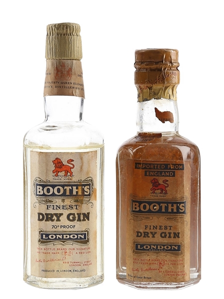 Booth's Finest Dry Gin Bottled 1940s-1950s 2 x 5cl / 40%