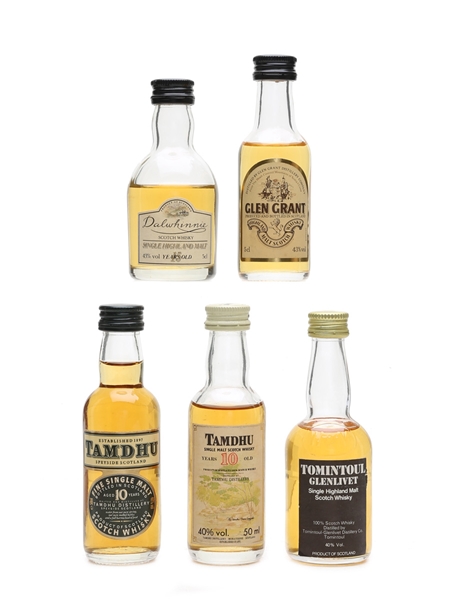 Speyside Single Malt Miniatures Tamdhu, Glen Grant, Tomintoul, Dalwhinnie 5 x 5cl