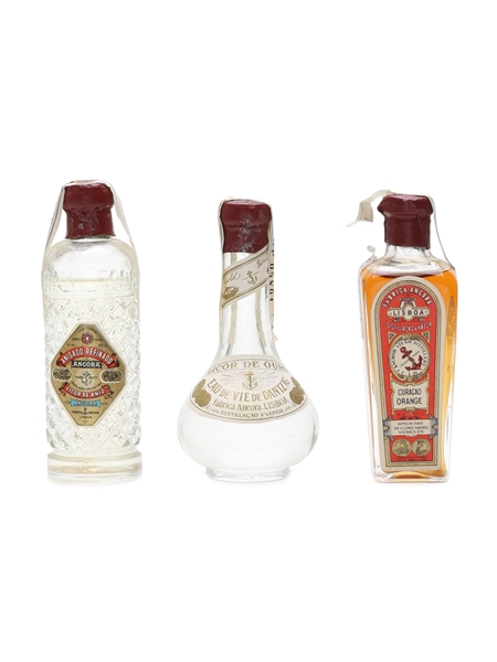 Fabrica Ancora Portuguese Liqueur Miniatures Anisado, Curacao Orange, Eau De Vie De Dantzig 3 x 5cl