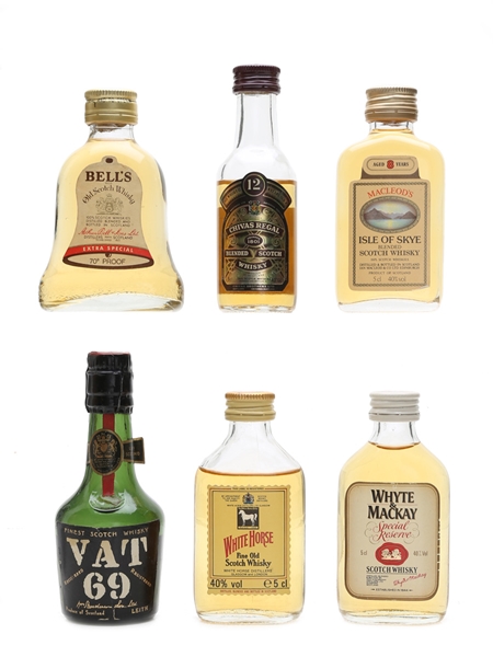 Assorted Blended Scotch Whisky Miniatures Bell's, Whyte & Mackay, Vat 69, White Horse 6 x 5cl