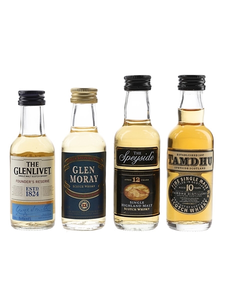 Glenlivet Founder's Reserve, Glen Moray 12 Year Old, The Speyside 12 Year Old & Tamdhu 10 Year Old Bottled 1990s-2000s 4 x 5cl / 40%