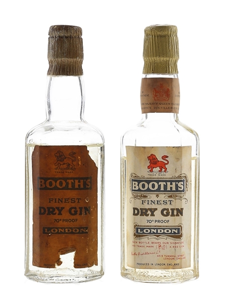 Booth's Finest Dry Gin Bottled 1950s 2 x 5cl