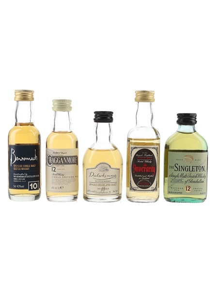 Benromach 10 Year Old, Cragganmore 12 Year Old, Dalwhinnie 15 Year Old, Inverarity & Glendullan 12 Year Old  5 x 5cl