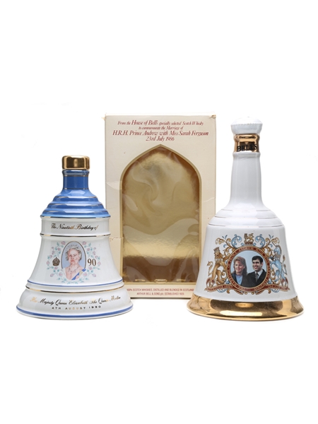 Bell's Decanters Queen Mother 90th & Prince Andrew and Sarah Ferguson 1986 2 x 75cl / 43%