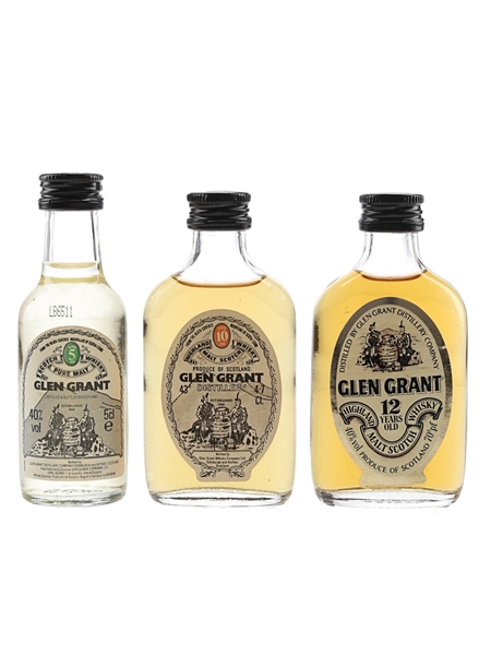 Glen Grant 5, 10 & 12 Year Old Bottled 1980s 3 x 4.7cl-5cl