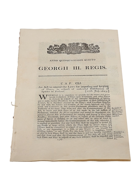 Act To Amend The Laws For Importing And Levying Of Fines In Respect Of Unlawful Distillation Of Spirits In Ireland, Dated 1815 In the 55th Year of King George III 