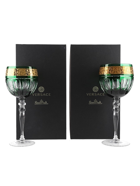 Rosenthal Versace Gala Prestige Green-Medusa Wine Glasses  21cm Tall