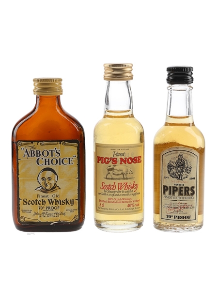 Abbot's Choice, Hundred Pipers & Pig's Nose Bottled 1970s & 1980s 3 x 5cl / 40%