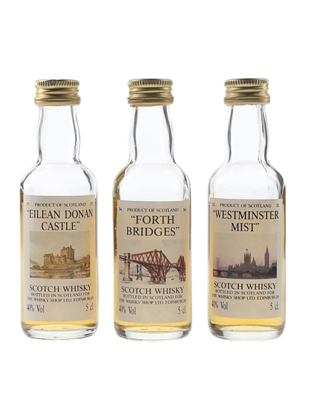 Forth Bridges, Eilean Donan Castle & Westminster Mist Bottled 1980s - The Whisky Shop 3 x 5cl / 40%