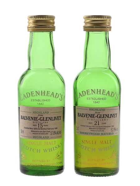 Balvenie Glenlivet 1979 15 Year Old & 1973 21 Year Old Bottled 1994 & 1995 - Cadenhead's 2 x 5cl