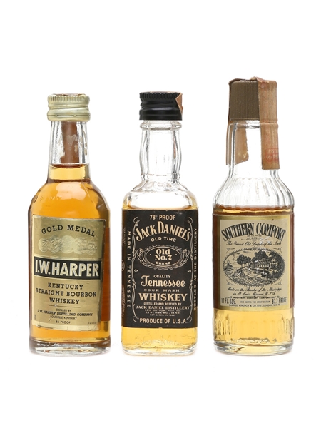 American Whiskey Miniatures Jack Daniel's, I W Harper, Southern Comfort 3 x 5cl