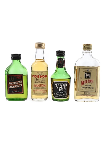 Black Bottle, Vat 69 Reserve, Pig's Nose & White Horse Bottled 1970s-2000s 4 x 5cl / 40%