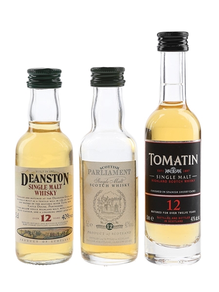 Deanston 12 Year Old, Parliament 12 Year Old & Tomatin 12 Year Old Bottled 1990s-2000s 3 x 5cl / 40%