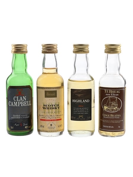 Assorted Blended Scotch Whisky Clan Campbell 5 Year Old, St Michael Highland, Harrods VOH & Uisge Beatha 4 x 5cl / 40%