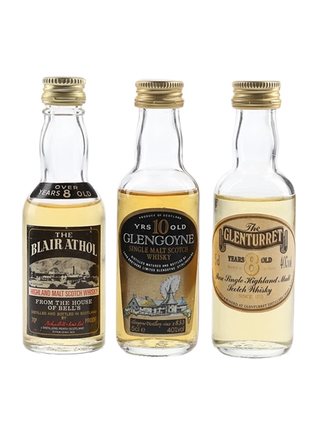 Blair Athol 8 Year Old, Glengoyne 10 Year Old & Glenturret 8 Year Old Bottled 1970s-1980s 3 x 5cl / 40%