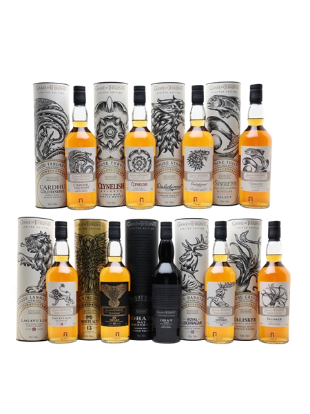 Game Of Thrones Whiskies Set Cardhu, Clynelish, Dalwhinnie, Glendullan, Lagavulin, Mortlach, Oban, Royal Lochnagar & Talisker 9 x 70cl