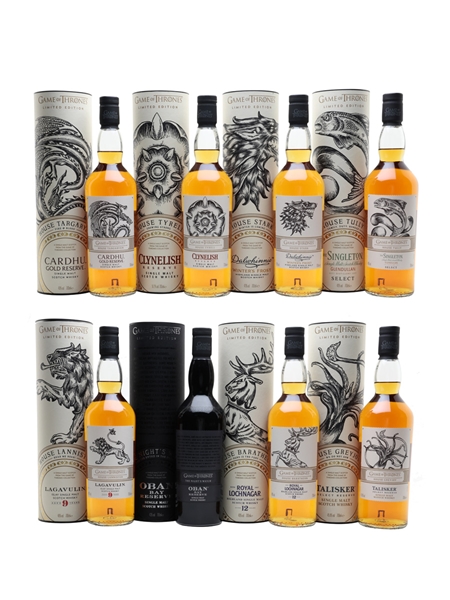 Game Of Thrones Whiskies Set Cardhu, Clynelish, Dalwhinnie, Glendullan, Lagavulin, Oban, Royal Lochnagar & Talisker 8 x 70cl