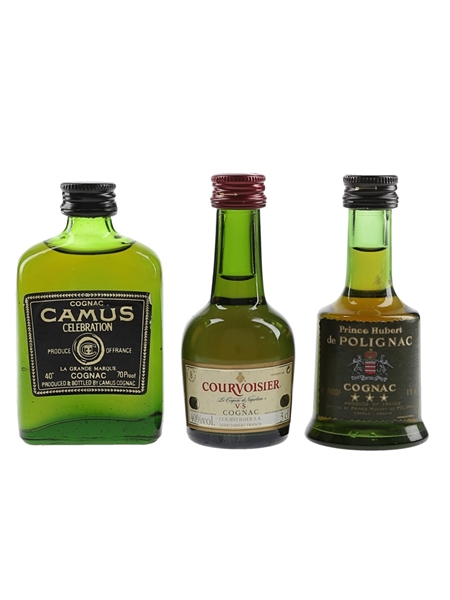 Camus Celebration, Courvoisier VS & Prince Hubert De Polignac Bottled 1970s-1990s 4 x 3cl-5cl / 40%