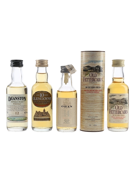 Deanston 12 Year Old, Glengoyne 10, Oban 14 & Old Fettercairn 10 Year Old Bottled 1990s 4 x 5cl