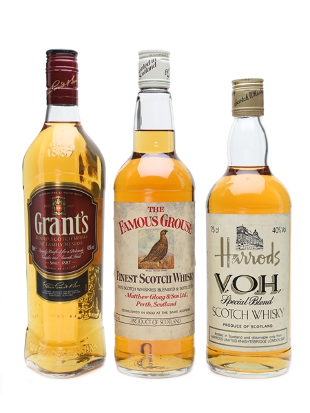 Blended Scotch Whisky Grant's, Harrods VOH, Famous Grouse 70cl, 2 x 75cl / 40%