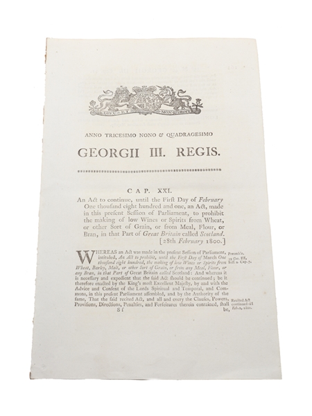 Act To Continue, Until The First Day Of February One Thousand Eight Hundred And One, Dated 1800 In the 40th Year of King George III 